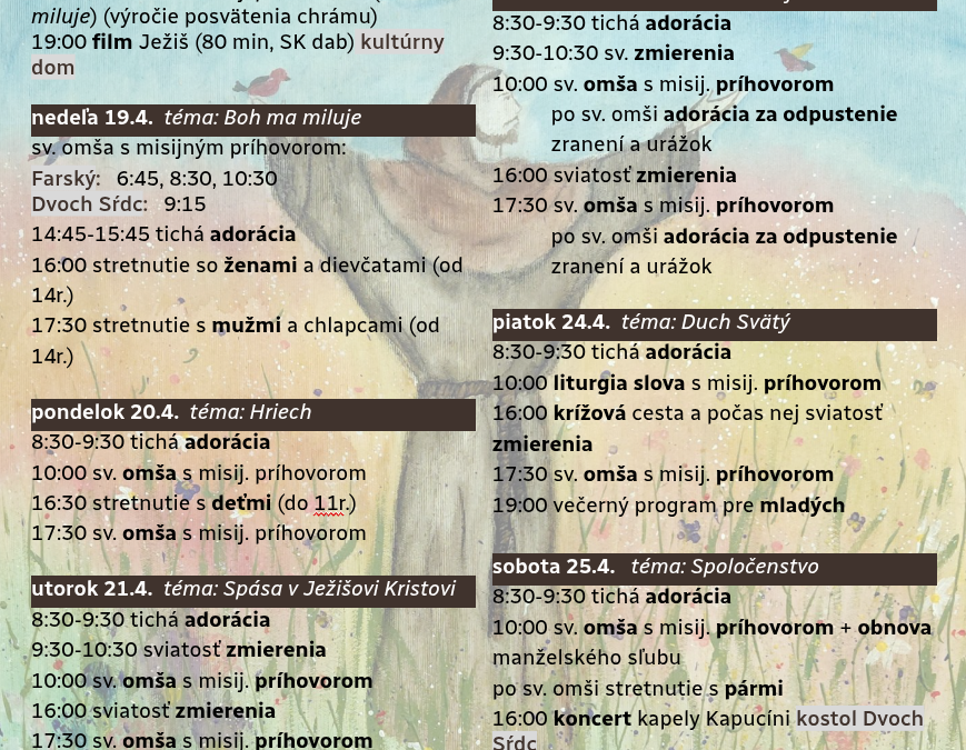 Pozývame na farské misie do našej farnosti